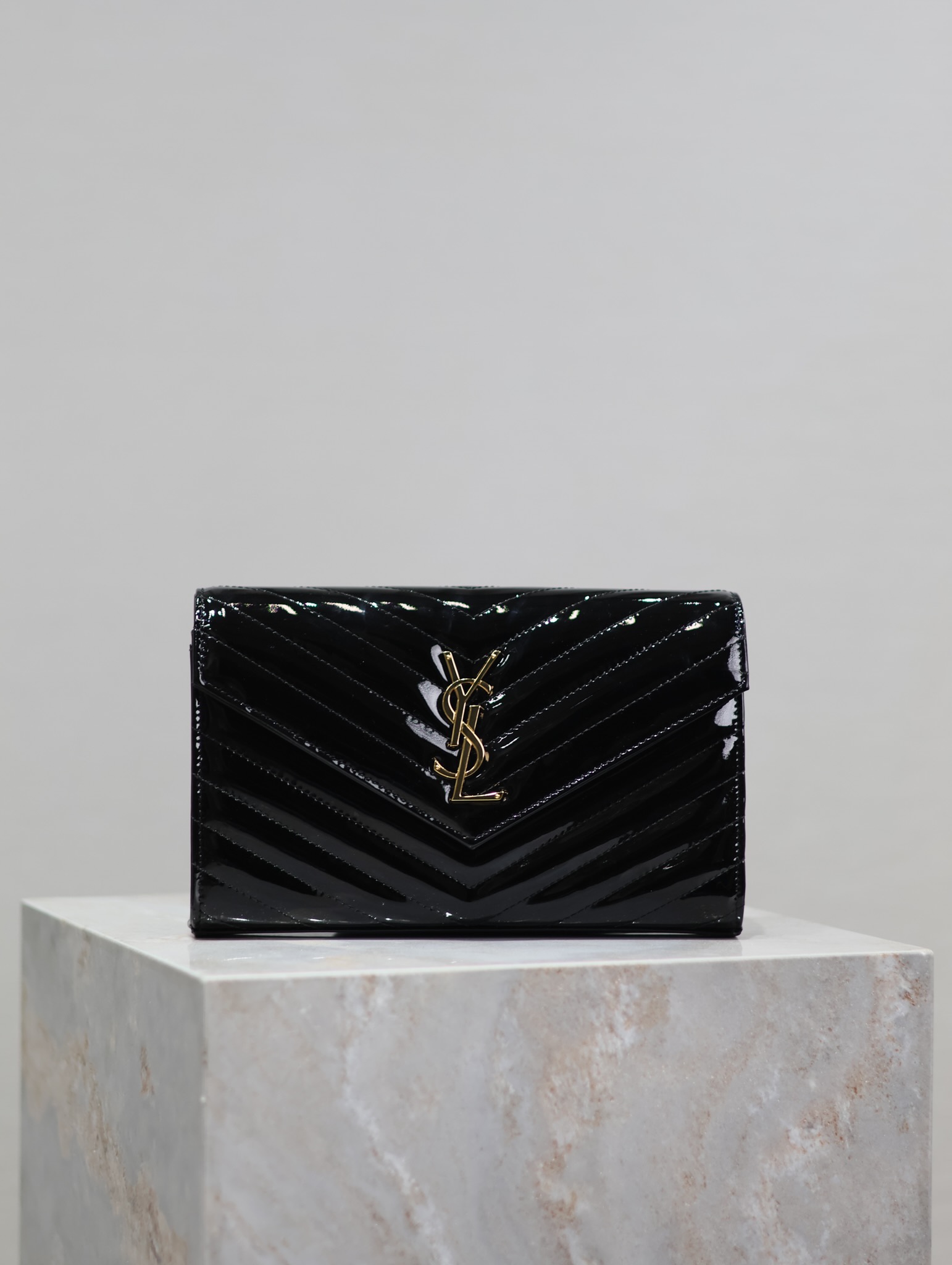 Ysl MONOGRAM Envelope Bag 377828 Black Gold Buckle Patent Leather